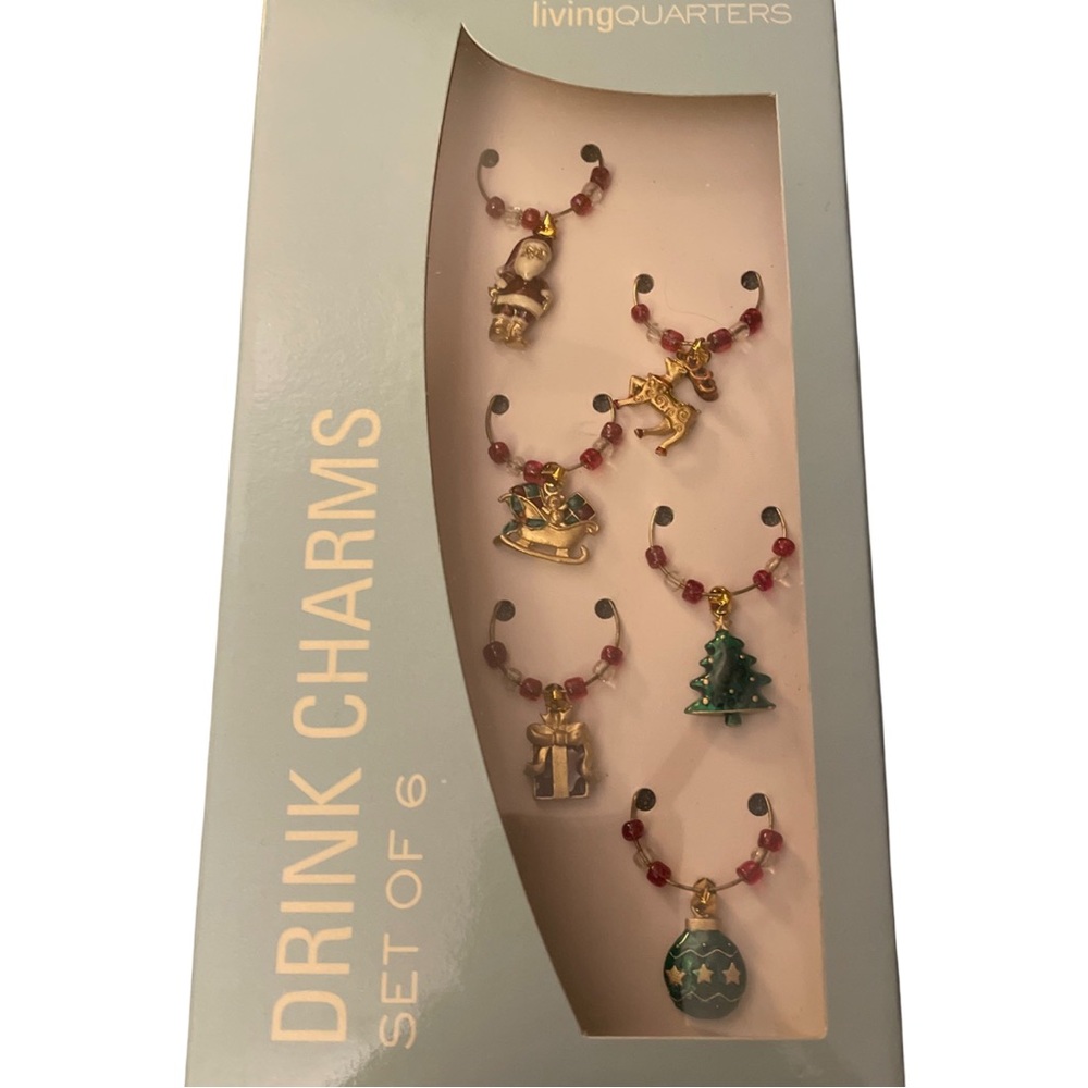 Holiday Wine Drink Glass Markers (Identifiers) Charms Beaded -  Set of 6 New